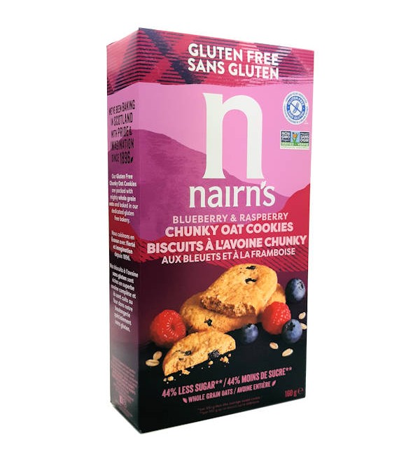 NAIRNS GF CHUNKY OAT COOKIES BLUEBERRY & RASPBERRY 160G